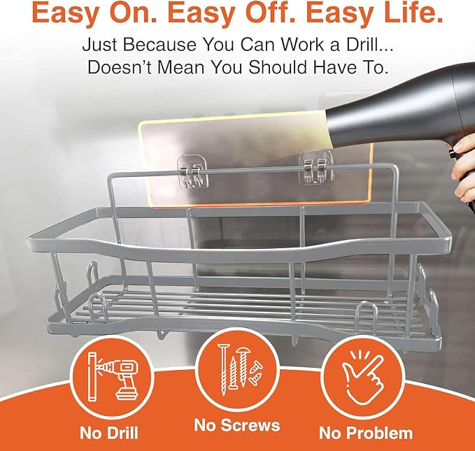 Shower Caddy Bathroom Shelves, The Athena Silken 4 Set, 40LB Capacity, Adhesive Tape No Drill - Rustproof -Gorgeous Powder Coated 304 Stainless Steel Shower Organizer for kitchen & Home Decor - Silver - Image 5