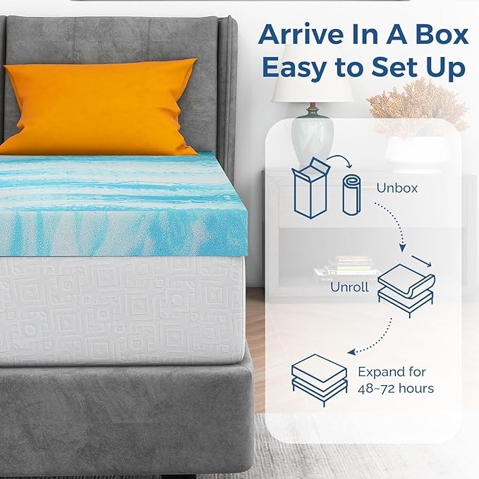 Mattress Topper Queen, 3 Inch Gel Memory Foam Bed Topper for Queen Size Bed, CertiPUR-US Certified, Blue