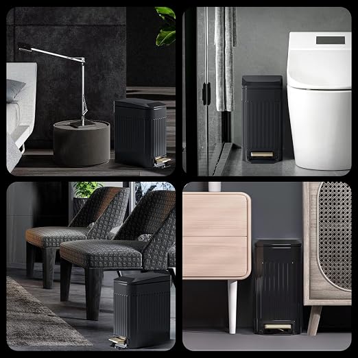 Small Bathroom Trash Can with Lid Soft Close-6L/1.6 Gal Slim Step Garbage Can-Metal Pedal Wastebasket-Narrow Rectangle Garbage Container Bin for Corner Office, Bedroom, Toilet, Live Room-Black - Image 6