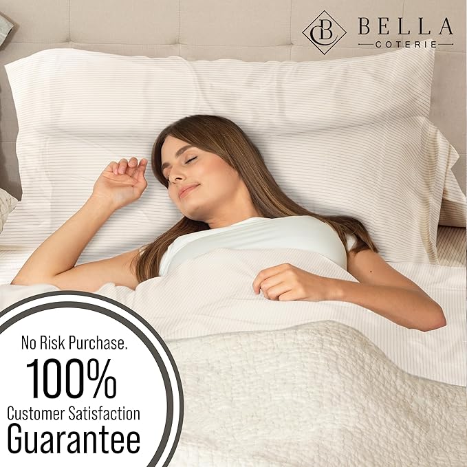 Bella Coterie Luxury Bamboo Viscose King Size Sheet Set | 100% Organically Grown | Ultra Soft | Cooling for Hot Sleepers | 18" Deep Pocket [Striped Dune]
