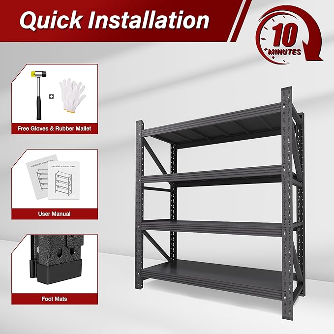 2000LBS Heavy Duty Garage Shelving Units,40" Wide & Deep Storage Shelves,Metal Garage Shelves,Large Storage Rack,Steel Shelf,Industrial Shelving for Shop,Warehouse,Basement,40" W x 20" D x 60" H - Image 6