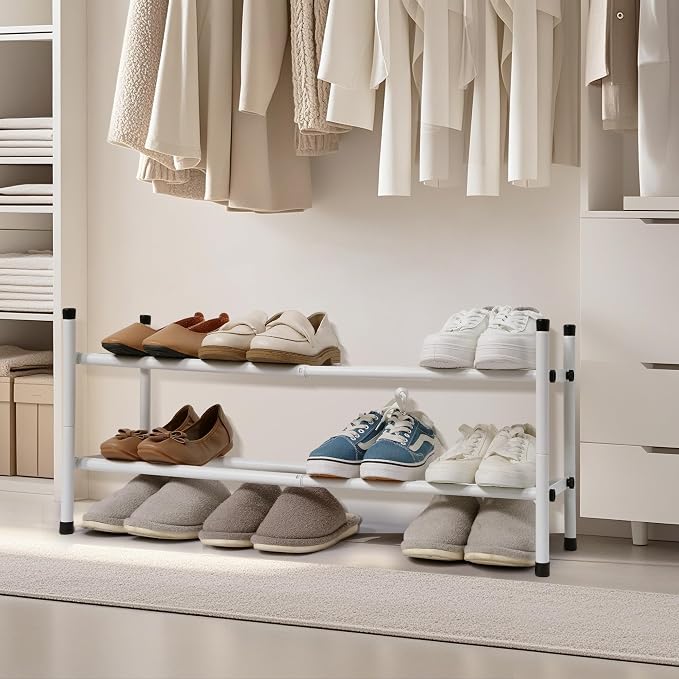 STORAGE MANIAC Expandable Shoe Rack, 4 Pairs Stackable Small Shoe Rack, Metal Adjustable Shoes Organizer for Closet, Entryway, Hallway, Garage, Front Door, Shoes Shelves, White 1 Tier - Image 8