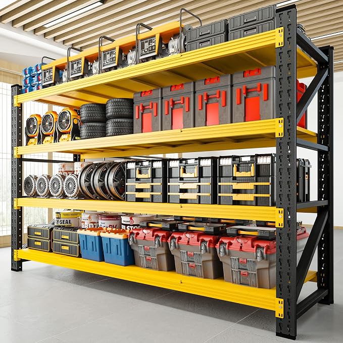 RAVIGIN 5000LBS Storage Shelves,71" W Garage Shelving Heavy Duty Metal Adjustable Garage Shelves, Shelving Units Industrial Shelving for Warehouse,71" W x 24" D x 69" H,Black Yellow by RAVIGIN
