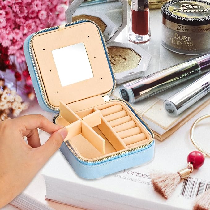 Smileshe Travel Jewelry Box with Mirror, Velvet Mini Case for Women Girls, Small Portable Gifts Organizer Boxes for Rings, Earrings, Necklaces, Bracelets - Image 5