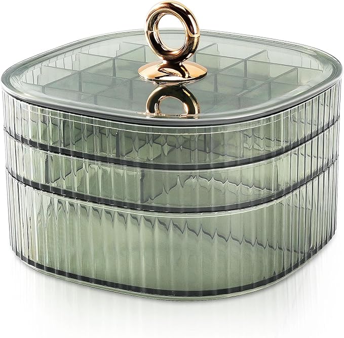 Sunkaioo Earring Organizer,Stackable 3-Layers Clear Jewelry Box with Lid,Stud Earring Organizer for Women Girls,Earring Box Display Holder for Earrings Ring Studs Bracelet Necklace Crafts(Light Green) by Sunkaioo