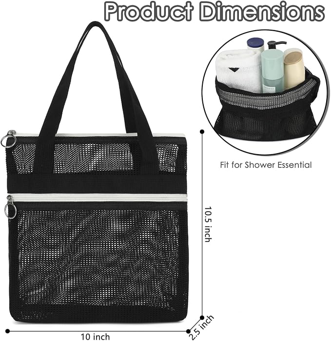 GYEUKHAM Mesh Shower Caddy Portable Shower Bag for Travel, Gym, Camping – Quick-Dry Hanging Toiletry Organizer with Zipper Pockets for Bathroom Essentials,Black - Image 4