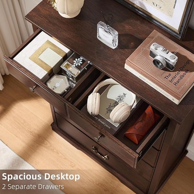 Farmhouse Dressers & Night Stand Set of 3,45" Tall Chest of Drawers, 18" Wide 2 Drawers End Table with Charging Station Set of 2,Furniture Dresser Sets for Home Walnut