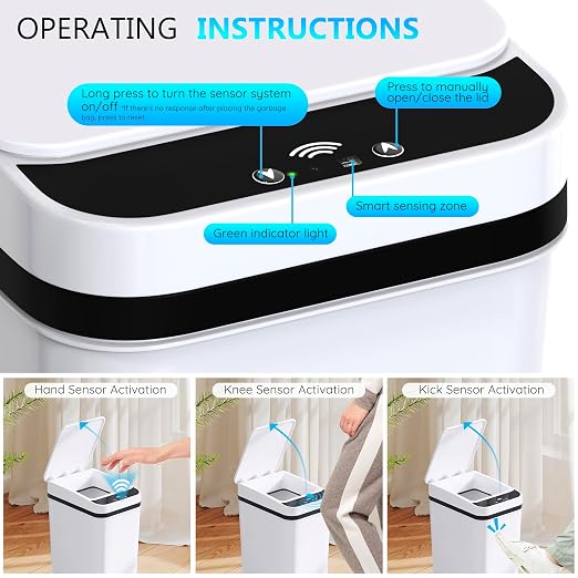 jinligogo 3Pack Bathroom Small Trash Can with Lid, 2.6 Gallon Touchless Automatic Garbage Can Slim Waterproof Motion Sensor Smart Trash Bin for Bedroom, Office, Living Room-White - Image 4
