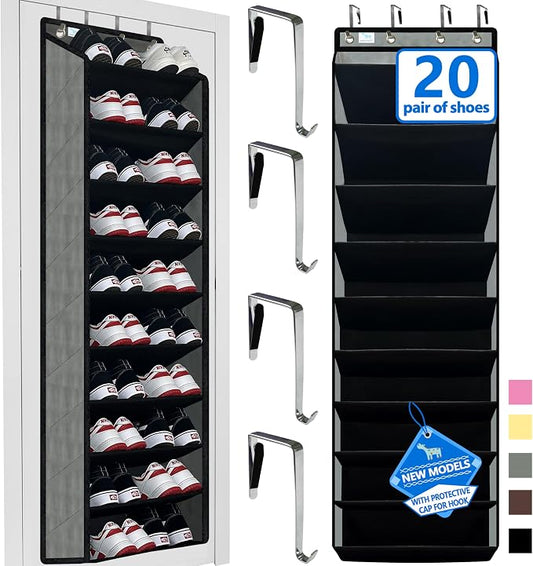 Shoe Organizer,70 Pounds Large Capacity,20-30-Pair Over The Door Shoe Organizer,10 Tiers Shoe Rack for Closet,New Upgrade Anti-Scratch Heavy Duty Hook and Bamboo Material Baffle,Grey/Black by Zebricolo