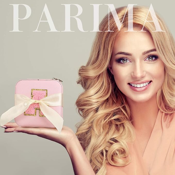 Parima Initial Jewelry Box for Women Girls, Pink Jewelry Travel Case | Chenille Letter Patches Jewelry Box | Multifunctional Personalized Travel Jewelry Case | Birthday Gifts - Letter D, Pink - Image 4