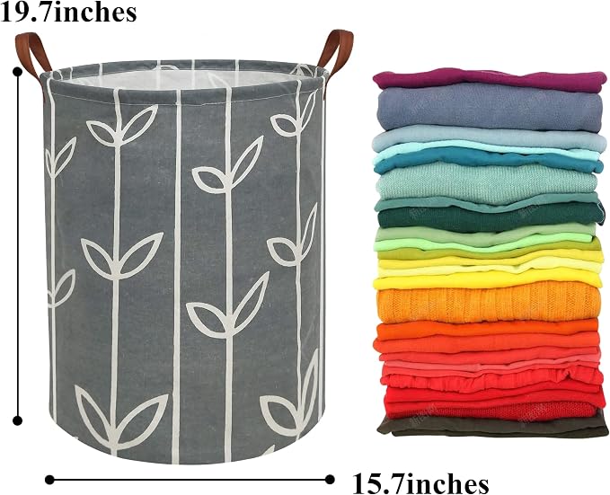 HIYAGON Large Storage Baskets,Waterproof Laundry Baskets,Collapsible Canvas Basket for Storage Bin for Kids Room,Toy Organizer,Home Decor,Baby Hamper (Grey leaves) - Image 7