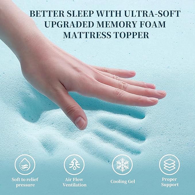 3 Inch Mattress Topper, Twin XL Size Memory Foam Mattress Topper with Cooling Gel Egg Crate Mattresses Toppers, Plush Feel, Breathable, Pressure Relief for Bedroom,Twin XL