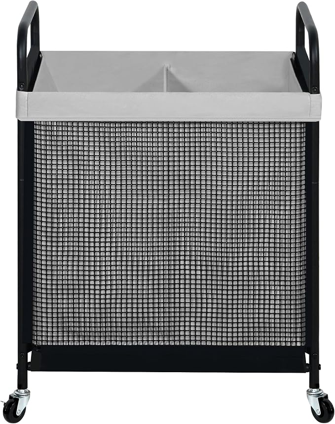 STO STO Laundry Hamper 2 Section, 100L Rolling Laundry Sorter Cart with Removable and Washable Liner Bag, Clothes Hamper with Wheels and Metal Handle for Laundry Room and Bedroom, Gray by STOSTO
