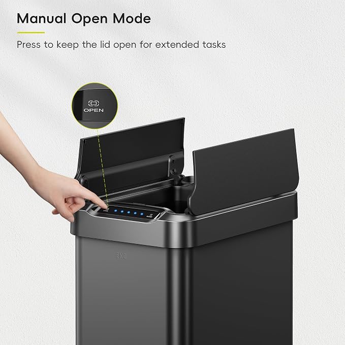 EKO Phantom-T 13.2 Gallon/ 50L Automatic Sensor Kitchen Trash Can, Slim Stainless Steel Touchless Garbage Bin with Soft-Close Dual Wing Lid for Home & Office, Matte Black - Image 8