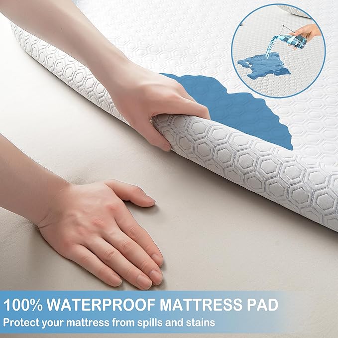 Mooreeke Premium Full Size Nylon Mattress Protector, 100% Waterproof, Naturally Cooling, Smooth, Noiseless, Breathable & Softer Than Bamboo, Fitted Mattress Cover with Deep Pocket Up to 14"