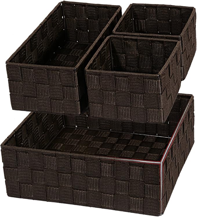 Posprica Woven Storage Baskets for Organizing, Small Baskets Cube Bin Container Tote Organizer Divider for Drawer, Closet, Shelf, Dresser, Set of 4(Brown) by Posprica