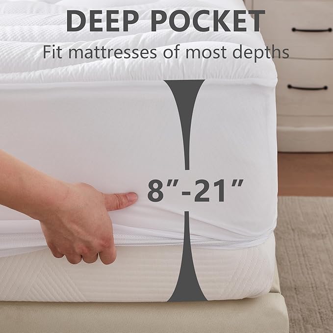 Twin XL Mattress Pad Waterproof, Soft Cooling Mattress Topper for College Dorm, Extra Long Twin Mattress Cover Protector Washable, Deep Pocket 8-21" (39x80 inch, White)