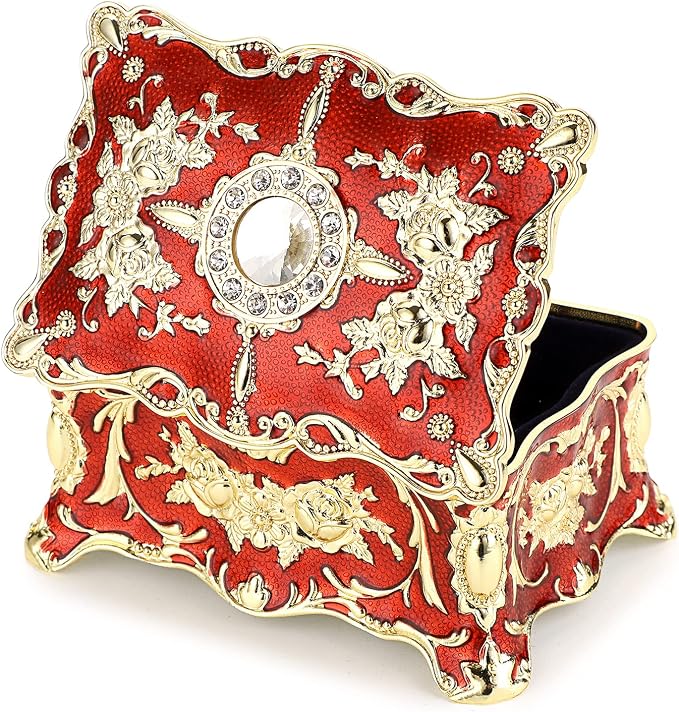 Hipiwe Vintage Jewelry Box, Small Enameled Trinket Box Organizer Rectangular Treasure Chest Box Jewelry Decorative box Keepsake Gift Box Case for Women,3.7x 2.7x 2 inch - Image 5