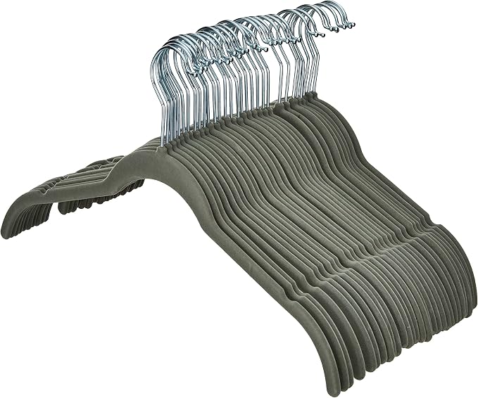 Amazon Basics Space Saving Slim Velvet Non-Slip Clothes Hangers for Closet Organization, Gray/Silver, 30-Pack - Image 3