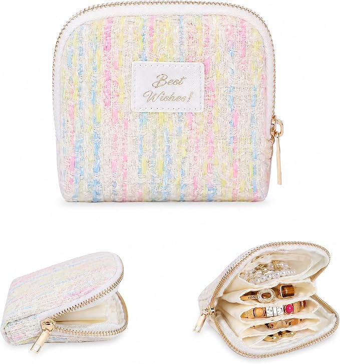 Stratalife Travel Jewelry Case Organizer Gift for Women Portable Jewelry Pouch with Small Bags for Gemstones Crystal Bracelets, Necklace Bangles Storage, Ring Holder, Quilted Mix by Stratalife