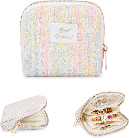 Stratalife Travel Jewelry Case Organizer Gift for Women Portable Jewelry Pouch with Small Bags for Gemstones Crystal Bracelets, Necklace Bangles Storage, Ring Holder, Quilted Mix by Stratalife