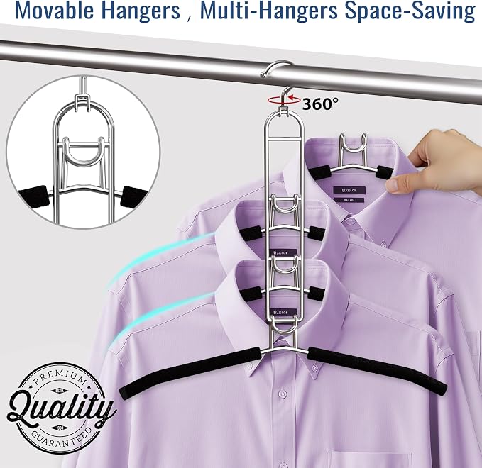 Clothes Hangers Space Saving, Newly Upgraded Detachable Shirt Hangers, 4-Tier Non-Slip Coat Hanger with 360° Swivel Hook for Closet Organizers and Storage Shirt,Sweater,Suit - 2 Pack, Patent Pending - Image 2