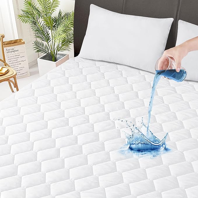 Queen Quilted Fitted Waterproof Mattress Pad, Breathable Premium Soft Filling Mattress Protector, 8-21 Inches Deep Pocket Noiseless Mattress Cover (White)
