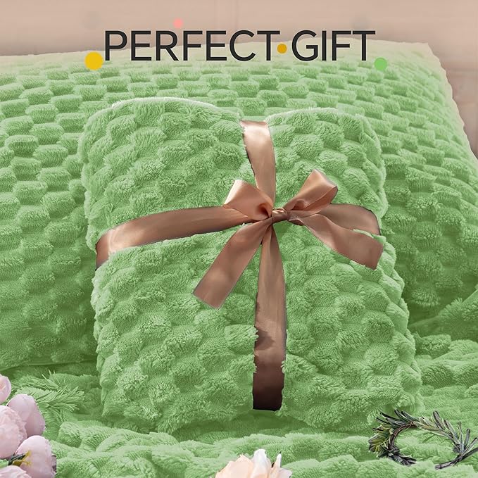 BEDELITE Fluffy Queen Comforter Set - Grass Green Fleece Soft Comforter for Queen Size Bed, Luxury Warm Bedding Set for Winter, Fuzzy Bed Set 3 Pieces (1 Comforter, 2 Pillowcases)