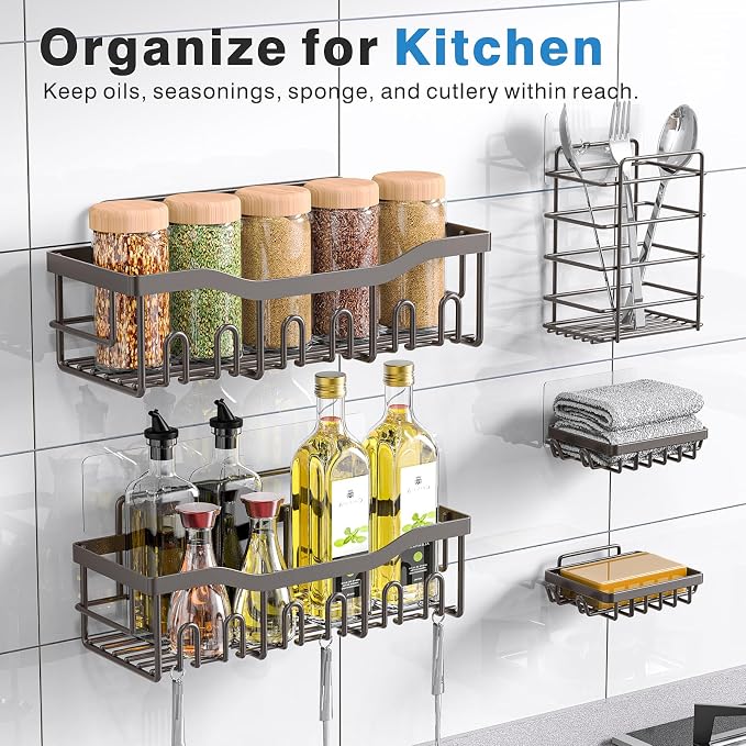 EUDELE 5-Pack Rustproof Stainless Steel Shower Caddy – No Drill Adhesive Bathroom Organizer with Large Capacity, Spacious Shower Shelves for Inside Shower, Kitchen & Home Decor Storage-XL Size - Image 6
