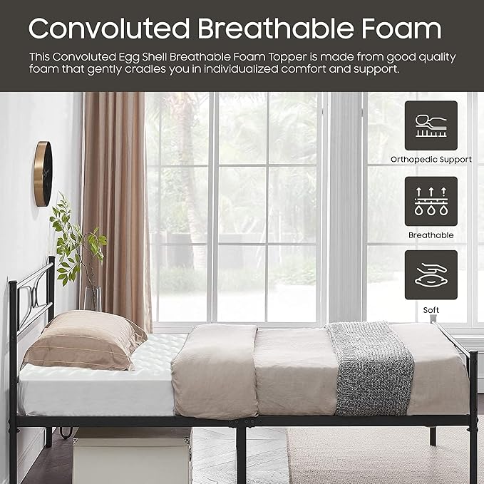 Treaton 1-inch Soft Foam Toppers with Convoluted Egg Shell Design | Extends Mattress Topper Life, Provides Proper Back Support and Relieves Pain, Improves Better Posture, Full, Green