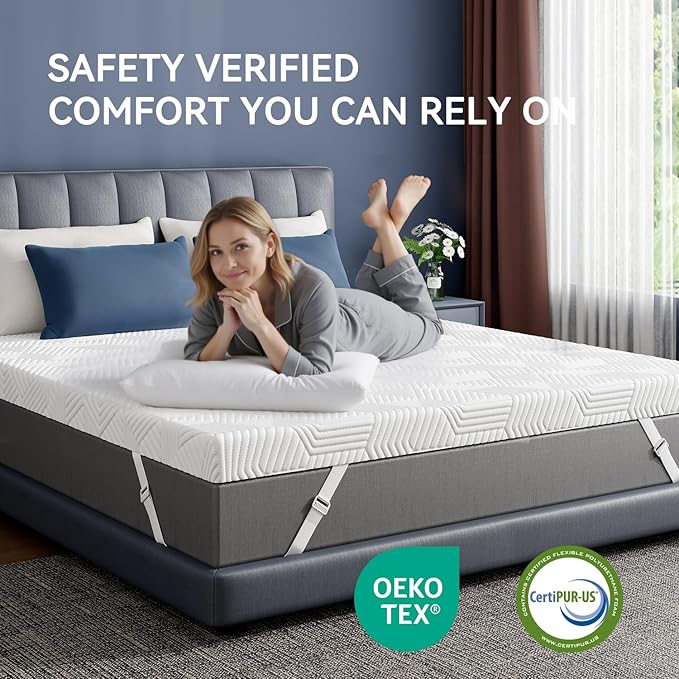 ELEMUSE 2 Inch Gel Memory Foam Mattress Topper King Size Pressure-Relieving Mattress Topper for Back Pain,Non-Slip Design with Removable & Washable Cover, CertiPUR-US