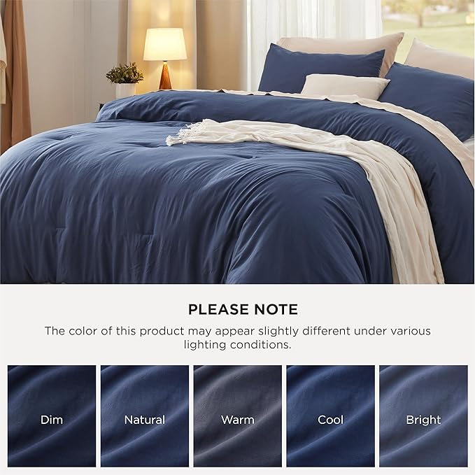 Bedsure Super King Plus Comforter Set, Navy Soft Prewashed Bedding for All Seasons, 3 Pieces GentleSoft™ Bed Set, 1 Lightweight Comforter (128"x120") and 2 Pillowcases (20"x36")