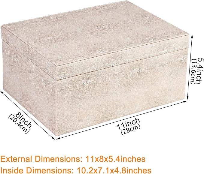 HofferRuffer Faux Leather Decorative Box, Large Wooden Structure Keepsake Box Accessory Organizer Jewelry Organizer with Hinged Lid, Storage Container for Home or Office (LightGrey Shagreen) - Image 2