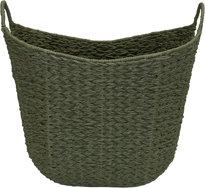 Household Essentials Natural Woven Wicker Storage Basket with Handles - Image 4