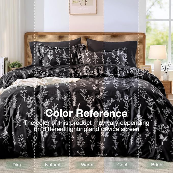 MUXHOMO Black Twin Comforter Set, Elegant Floral Print Bed in a Bag 5 Pieces, Ultra Soft & Breathable Reversible Botanical Pattern Bedding Set with Comforter, Sheets, Pillowcase, and Sham