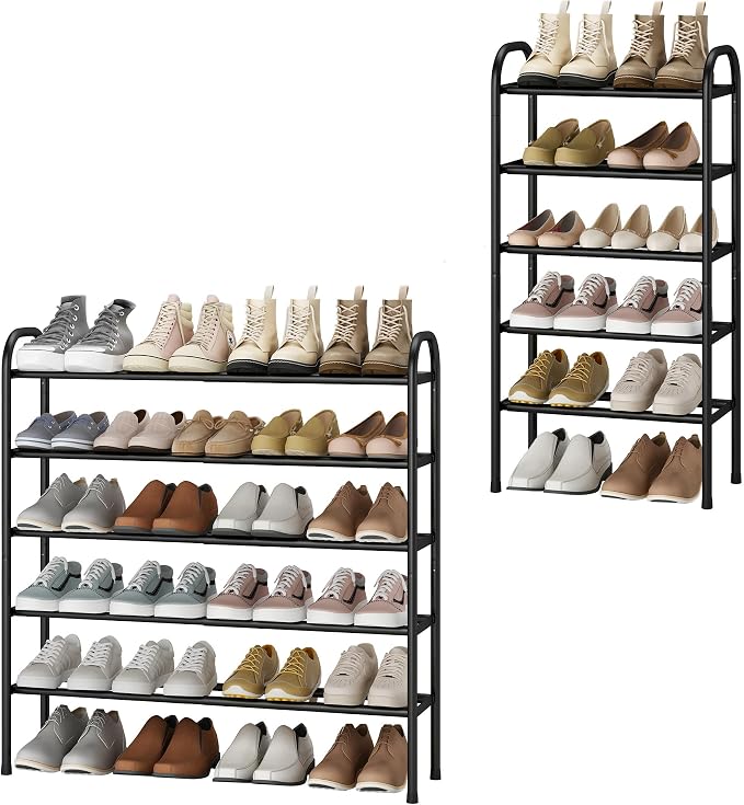 STO STO Expandable Shoe Rack, 5-Tier Metal Shoe Rack for Closet, Up to 24 Pairs Adjustable Shoe Rack Storage for Front Door Entrance, Free Standing Shoe Rack Organizer for Entryway, Black by STOSTO