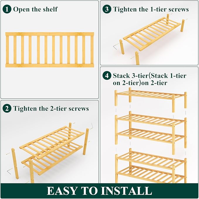 Smiry Shoe Rack, 5 Tier Bamboo Shoe Organizer, Stackable Free Standing Wooden Shoe Storage Shelf for Closet, Entryway, Front Door Entrance, Natural - Image 6