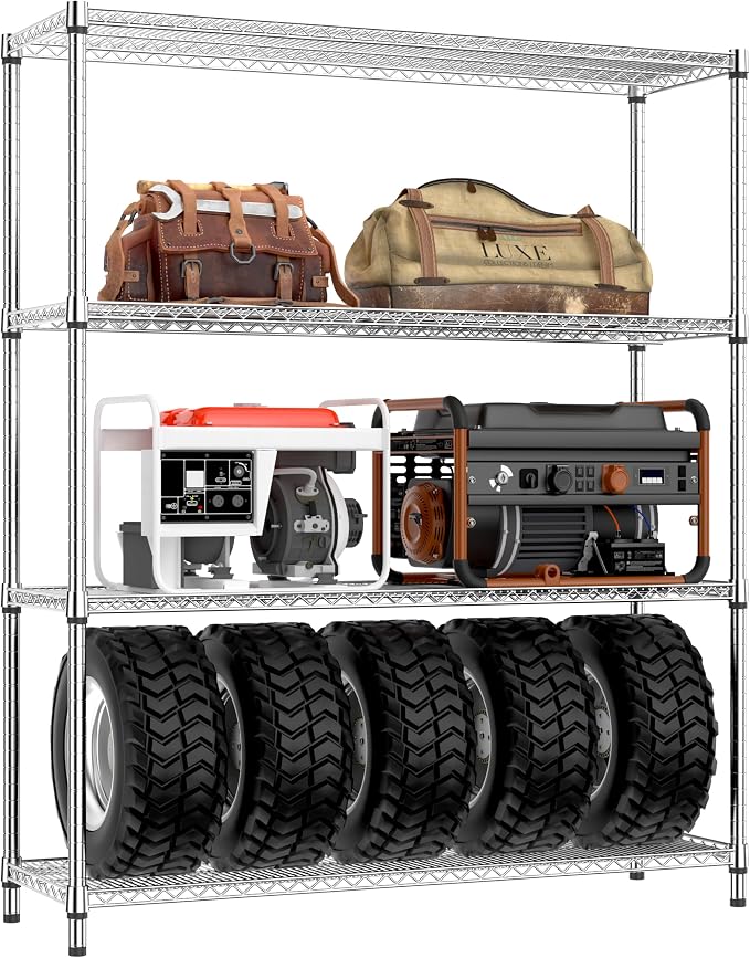 IZEUK 3400 LBS Garage Shelving Wide Storage Shelves 4 Tier Metal Shelves Heavy Duty Adjustable Utility Shelf Rack Chrome 17.7" D x 59.1" W x 70.4" H by IZEUK