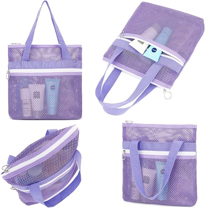 Fammart Mesh Shower Caddy Portable with Zipper & 2 Pockets - Quick Dry Shower Caddy Hanging for Travel Gym Camp Beach - Organizer Bag Bathroom Essentials for College Dorm - Image 6