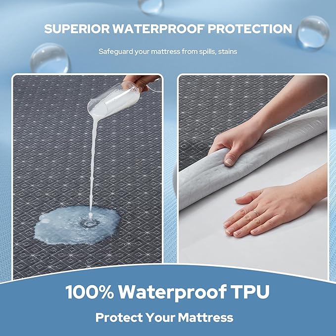 BEDLORE Full Size Mattress Protector, Waterproof Noiseless Mattress Cover with Stretchable Pockets for 6-15 inches Mattress, Soft Breathable Mattress Pad for College Dorm (Dark Gray)