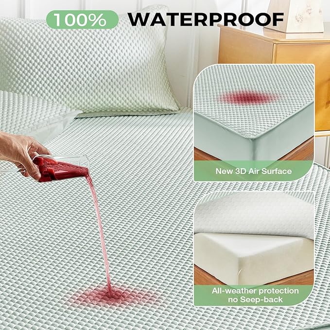 Tokokimo Premium Cooling 100% Waterproof Mattress Protector with Pillow Cases King Size, Breathable Washable 3D Air Fabric, Soft Noiseless Deep Pocket 8''-16'', Ideal for Hot Sleepers