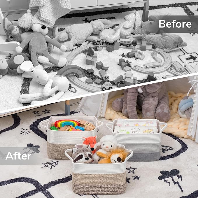 Goodpick Woven Storage Basket, Closet Storage Bins for Books, Towels, Cotton Rope Organizer with Handles, Square Toy Gift Basket for Kids, Gradient Gray, 13 x 10 x 9 Inches - Image 7