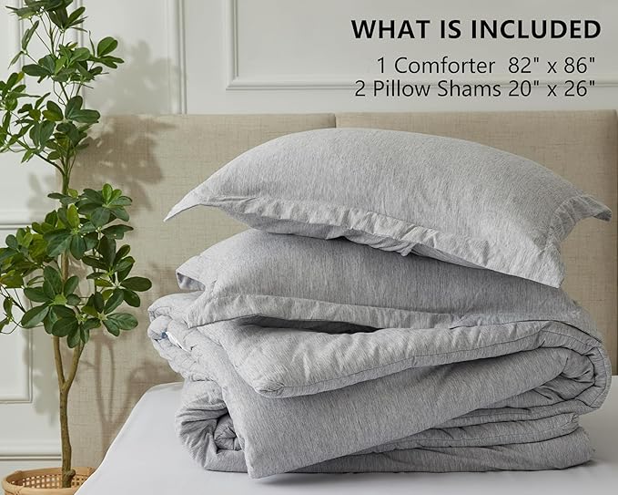 CozyLux Full Size Comforter Set - 3 Pieces Light Grey Soft Luxury Cationic Dyeing Bedding Comforter for All Season, Light Gray Breathable Lightweight Fluffy Bed Set with 1 Comforter and 2 Pillow Shams
