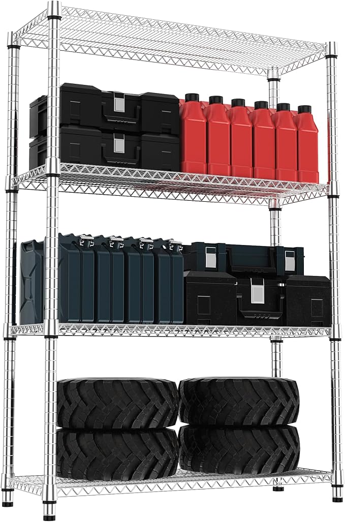 M MZG 4 Tiers Shelf Metal Storage Shelves 2640 lbs Steel Storage Shelving Utility Shelving Unit Steel Organizer Wire Rack for Home,Kitchen,Office,Garage Chrome 17.7" D x 47.2" W x 70.3" H by MEIGAOPLASTICANDMETALHKCOLIMITED