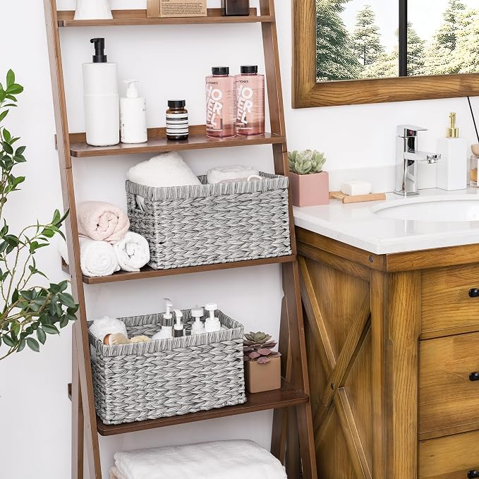 GRANNY SAYS Wicker Baskets with Handles - Gray Storage Baskets (2-Pack) for Organizing Cabinet, Coffee Table - Image 2