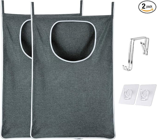XL Hanging Laundry Hamper, Over the Door Laundry Hamper and Baskets, Wide Opening Hanging Laundry Bag, Hanging Hamper for Bathroom,Dorm,Laundry Room,Camper,Chrismast Gift(Grey-2Pack) by MakeLifeSimpleandEfficient