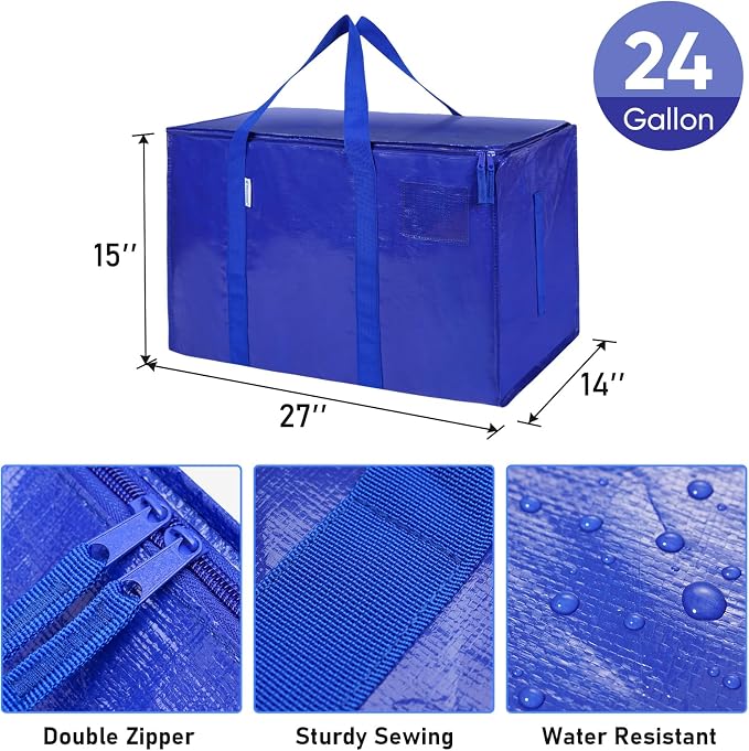 TICONN 16 Pack Extra Large Moving Bags Heavy Duty with Zippers & Carrying Handles, Durable Storage Bags Moving Boxes for Closet Organizers and Storage (16 Pack, Blue) - Image 3