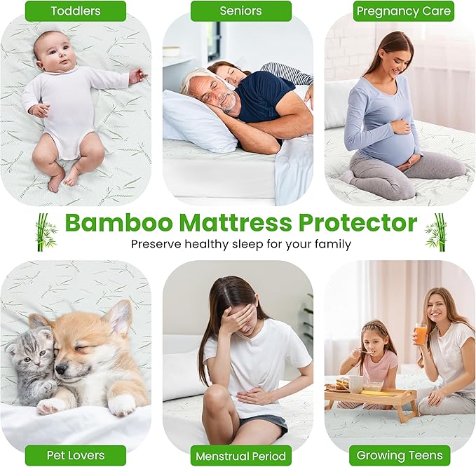 Hannah Linen Viscose derived from Bamboo Cooling Mattress Protector, 100% Waterproof - Soft and Breathable, 280 GSM Fitted Style Mattress Cover, 16 Inches Deep Pocket - Queen, 80x60 - (2 Pack)