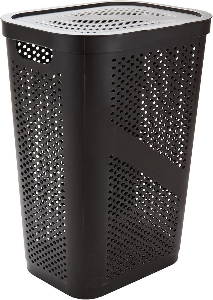 Mind Reader Slim Laundry Hamper with Lid, 60L Clothes Basket, Ventilated Plastic, Brown - Image 6