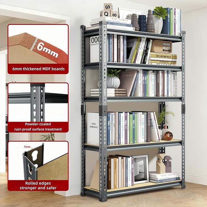 Garage Shelving Heavy Duty, 3000LBS Metal Storage Shelves 5 Tier, Adjustable Shelving Unit 46" W x 20" D x 72" H, Boltless Garage Storage Rack for Garage Basement, Pantry, Warehouse 1Pcs - Image 4